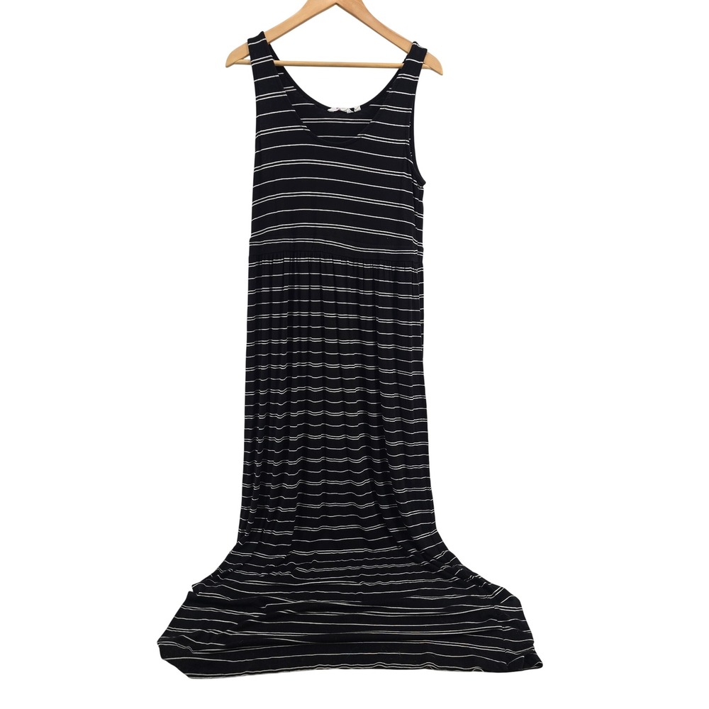Athleta Maxi Dress Womens L Striped Black White Sleeveless Empire Waist EUC